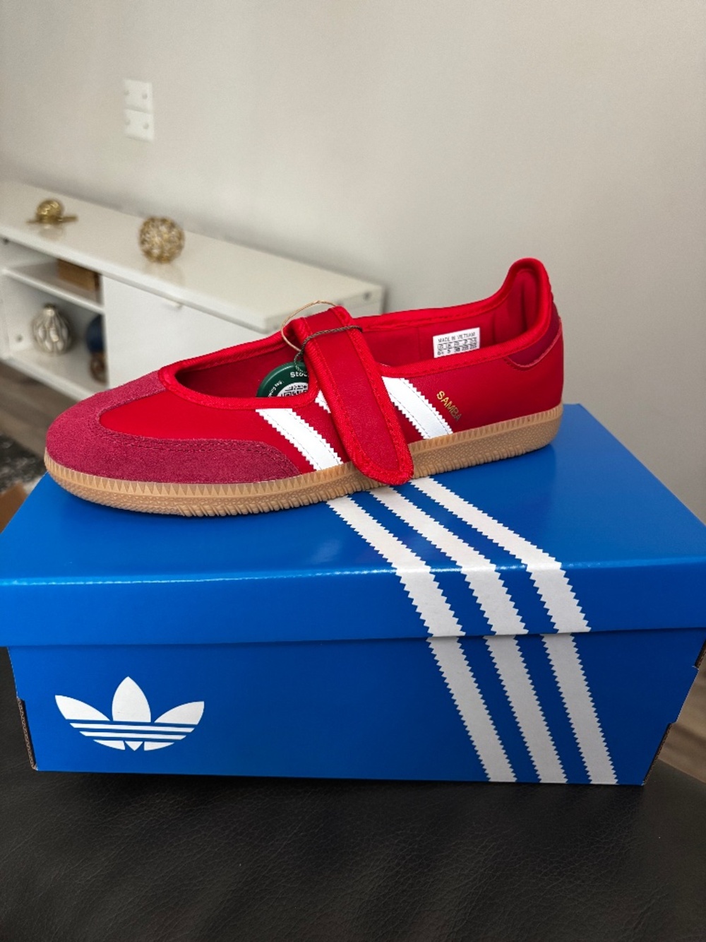 adidas Samba Mary Jane Sneakers in Red with White Stripes and Gum Sole